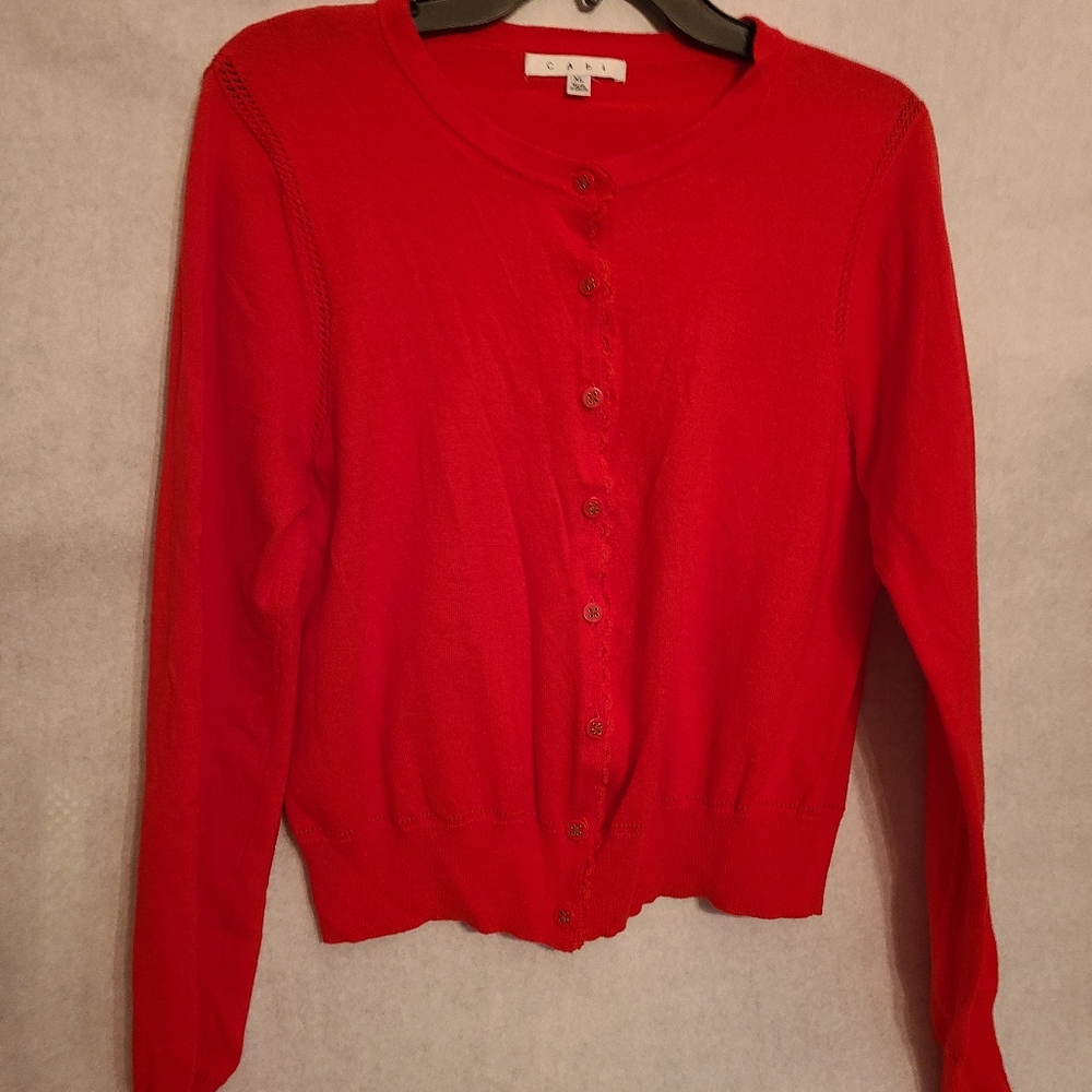 CAbi Red XL Button Front Cardigan Red